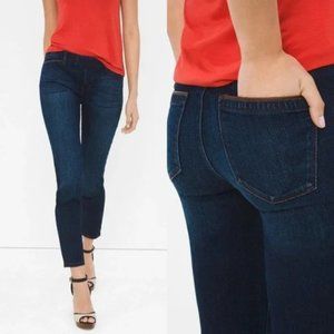 *NWT* WHBM White House Black Market Leather Trim Casual Chic Skinny Crop Jeans